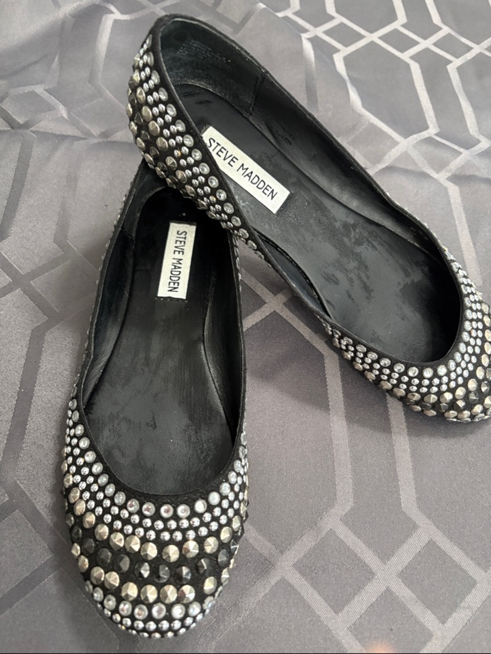 Steve Madden Black Studded Slip-On Ballet Flats